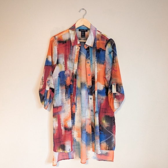 Michael Tyler Artsy Colorful Sheer Duster Drape - Picture 1 of 5